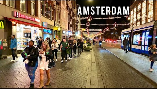 π³π± Night Walk in Amsterdam City Center - 4K The Netherlands Walking Tour