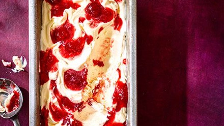 Strawberry jam ripple ice cream recipe | BBC Good Food